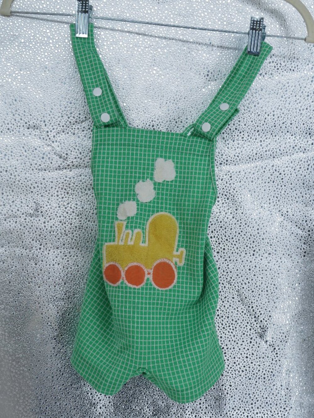 Vintage Carters Baby Romper Green Grid Train Sunsuit 24 Months Overall Shortall